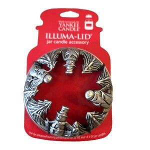 Yankee Candle Illuma-Lid Snowman Tree Silver Pewter Candle Jar Topper Lid Winter